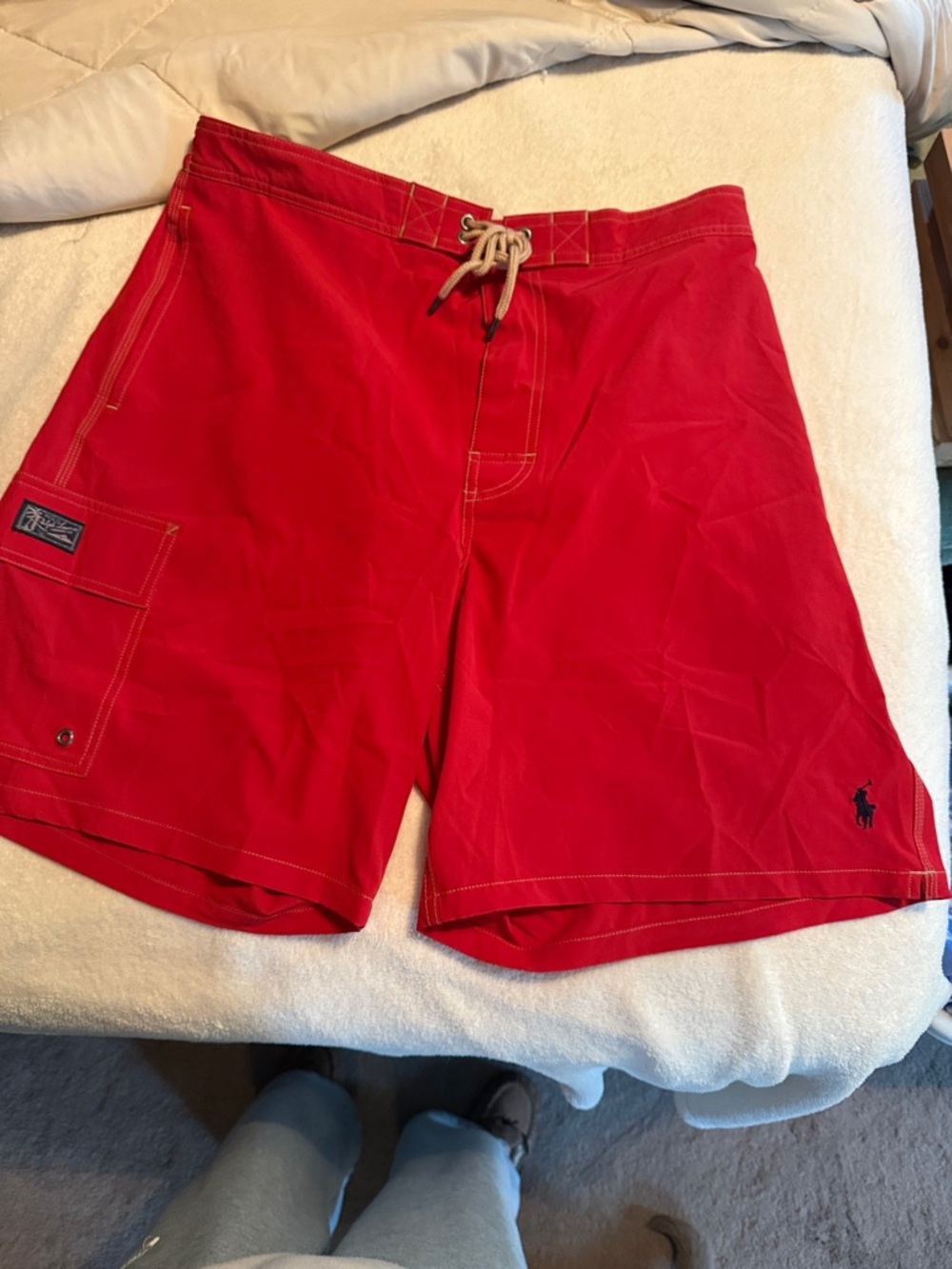 Ralph Lauren Red Men's Swim Board Shorts with Drawstring